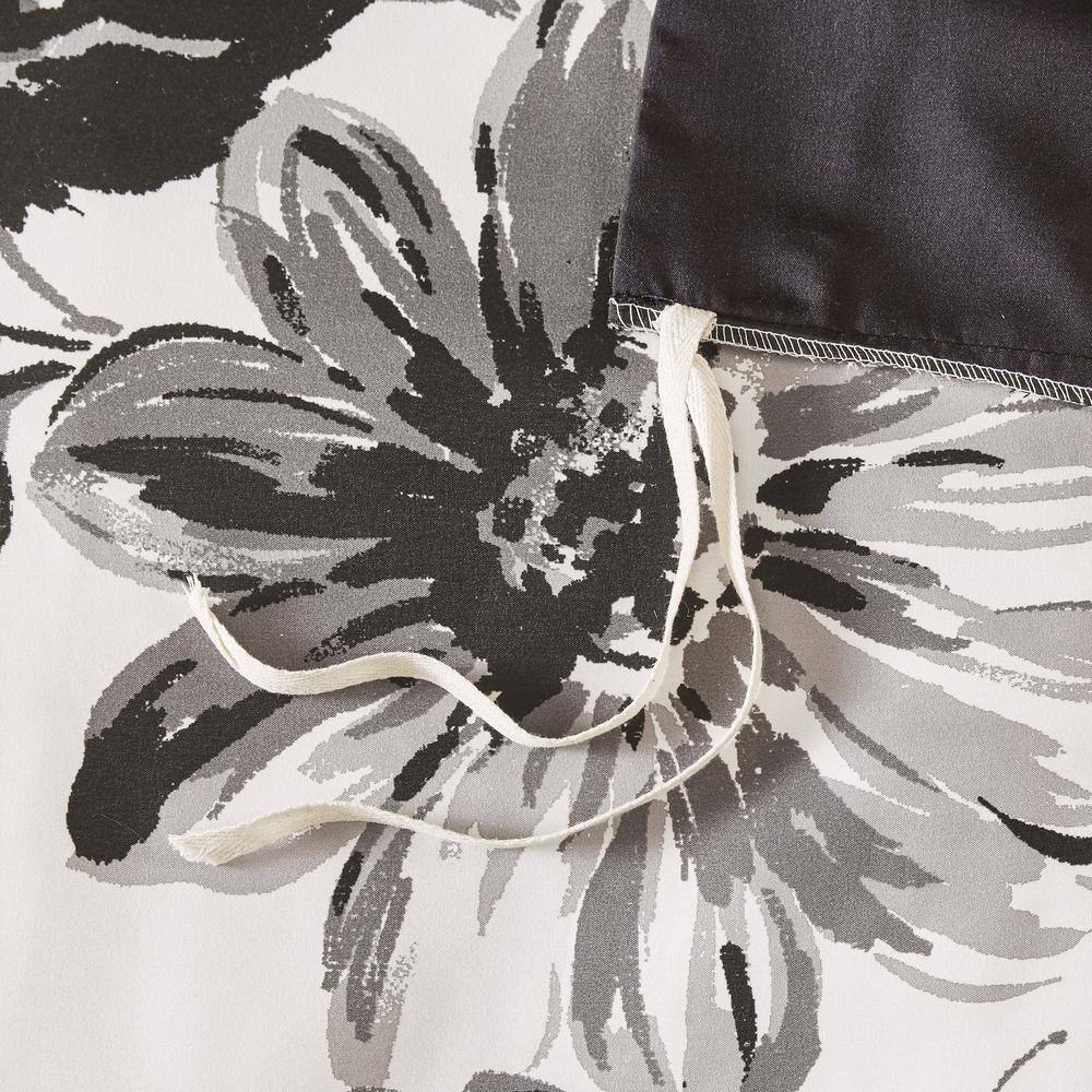 California King Black and White Floral Microfiber Duvet Set