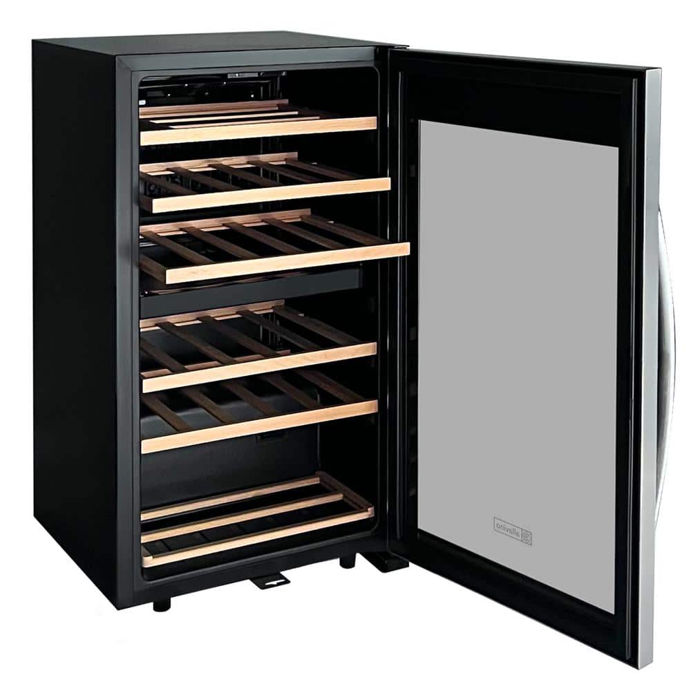 Stainless Steel Dual Zone Freestanding Wine Refrigerator, 28 Bottle