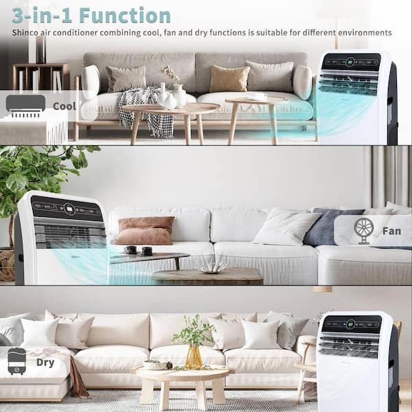 7,800 BTU (DOE) Portable Air Conditioner - Cools 200 sq. ft., Dehumidifier, Remote, 2-Speeds, Timer, White
