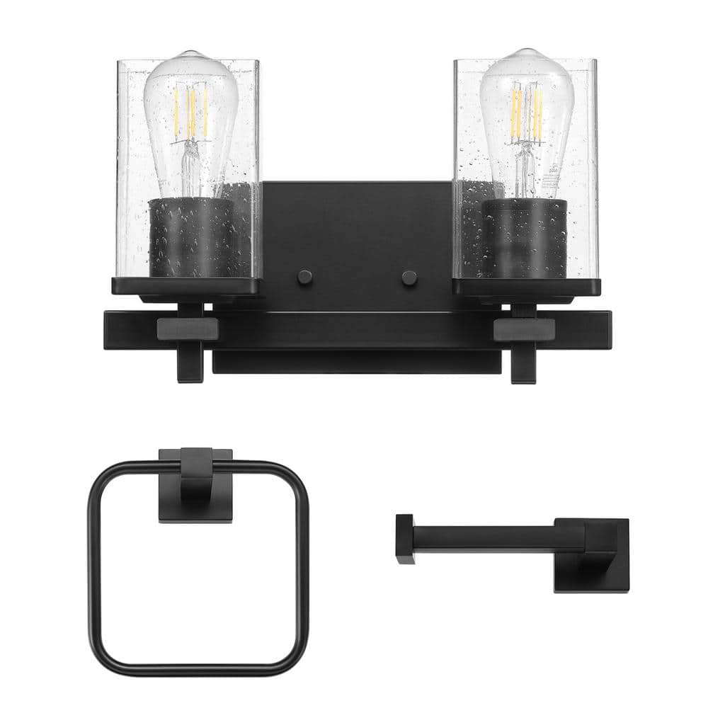 Globe Electric Dakota 13 in. 2Light 3Piece Matte Black Vanity Light