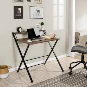4NM 35 Small Computer Desk with 4-Tier Bookshelf, Home Office Desk Writing  Workstation Study Table Multipurpose for Small Space Work - Natural and