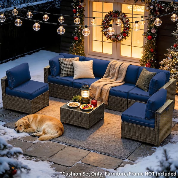 26 in. x 26 in. x 5 in. (14-Piece) Deep Seating Outdoor Lounge Chair Sectional Cushion Blue