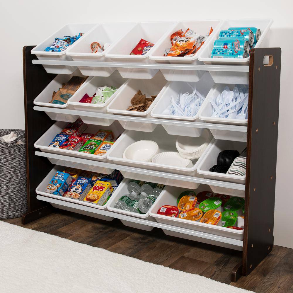 Espresso and White Extra-Large Toy Storage Organizer with 16 Bins