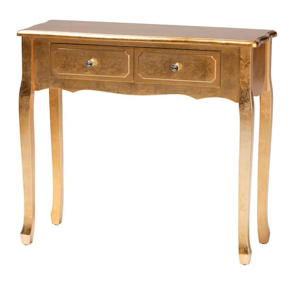 Baxton Studio Newton 35.4 in. Gold Rectangle Wood Top Console Table