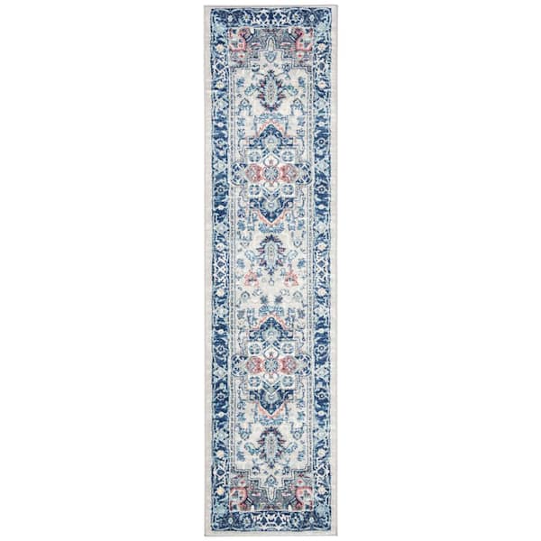 Brentwood Light Gray/Blue 2 ft. x 6 ft. Geometric Runner Rug