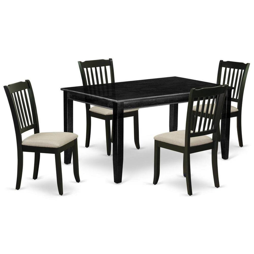 5-Piece Black Finish Solid Wood Top - Rectangular Dining Room Set - Seats 4