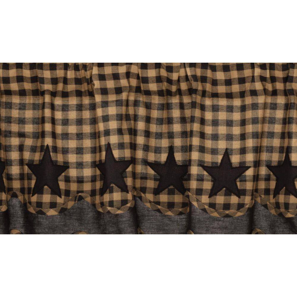 Black and Khaki Cotton Scalloped Layered Valance with Stars, 16x72