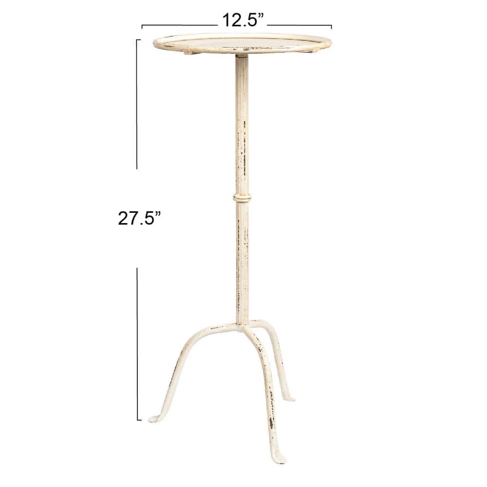 Antique White Metal Round Martini Accent Table