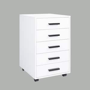15.7 in. 5 Drawer Wood Office Storage Vertical Rolling File Cabinet, Rolling File Cabinet with Wheels in White