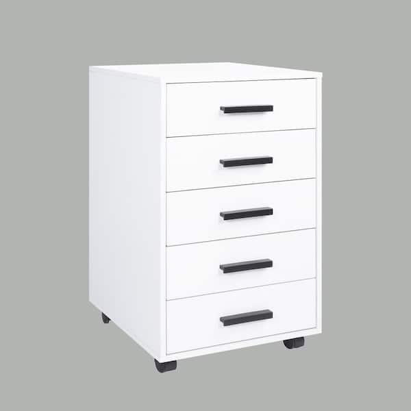 MAYKOOSH 15.7 in. 5 Drawer Wood Office Storage Vertical Rolling File Cabinet, Rolling File Cabinet with Wheels in White
