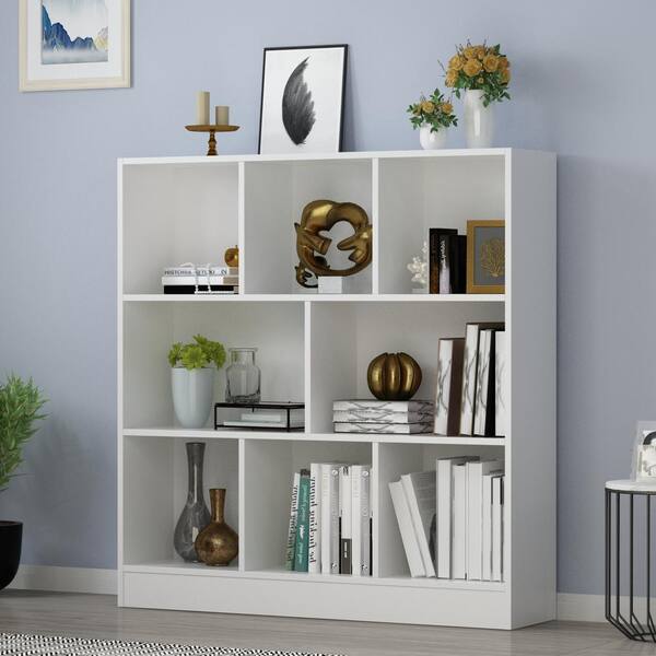 Fufu Gaga 40 9 In White Wood 8 Shelf, Bookcase Display Shelf