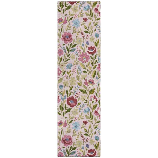 Chantille Machine Washable Indoor/Outdoor Abstract ACN2438 Pink 2 ft. x 7 ft. Runner Rug