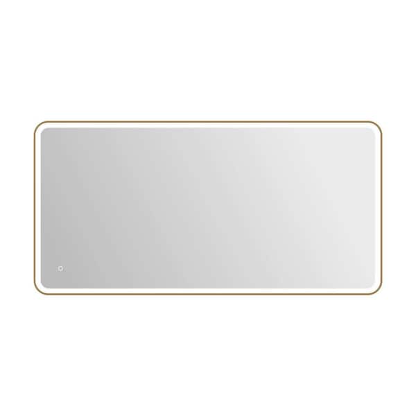 36 in. W x 72 in. H Rectangle Framed LED Wall Mirror in Satin Gold