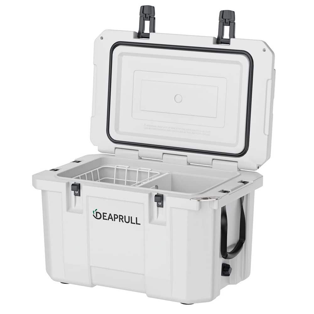 Denjol White 60 qt. Portable Chest Cooler with Cup Holders, Nylon