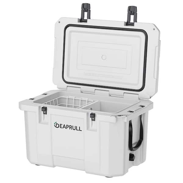 Denjol White 60 qt. Portable Chest Cooler with Cup Holders, Nylon