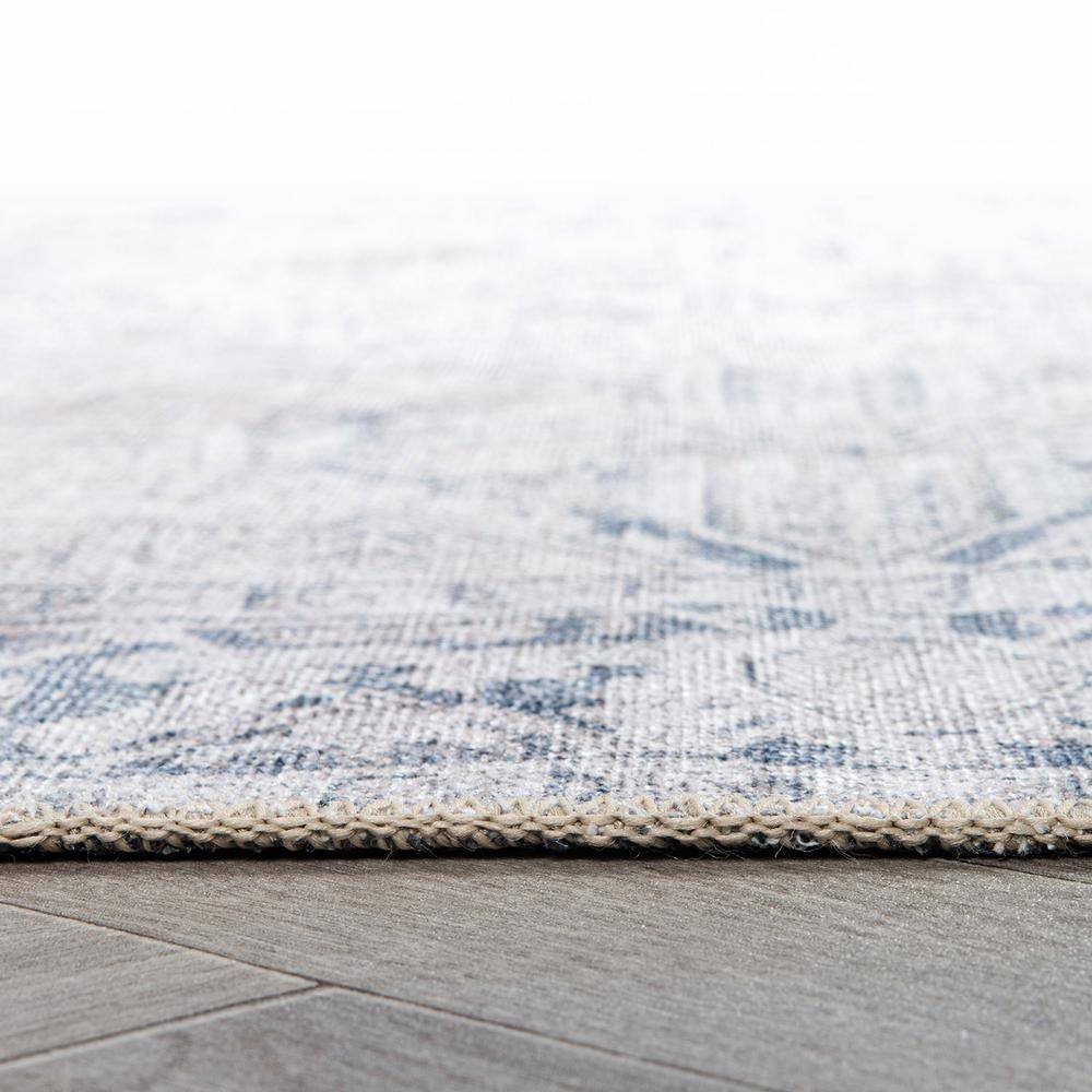 Blue Flat-Woven Polyester Medallion Runner Rug, 2'6"x10'