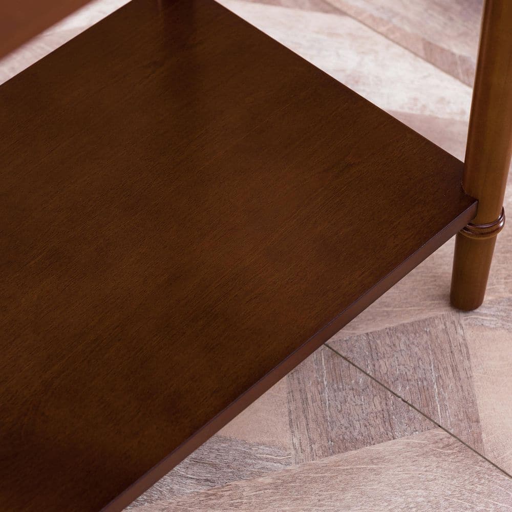 Pecan Brown Solid Wood Coastal Side Table with USB-C Fast Charging Station