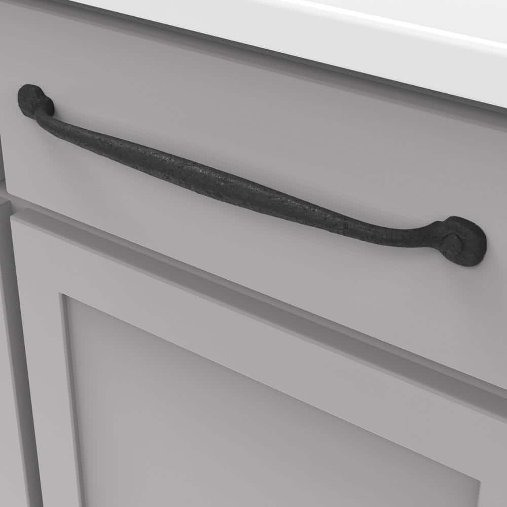 Refined Rustic Black Iron 12-inch Matte Cabinet Handle with Mounting Hardware