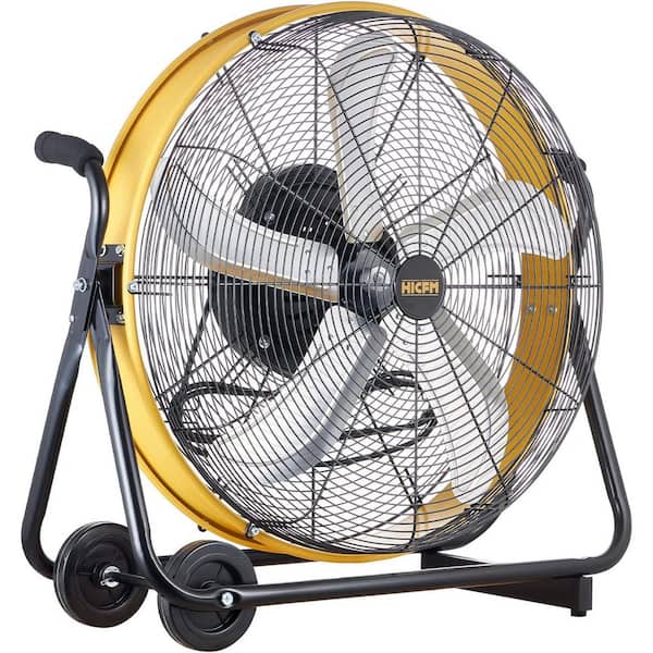 HICFM 24 in. Yellow High Velocity Drum Fan, 7800 CFM, 1/4 HP Motor, Workshop and Commercial Use, UL Listed
