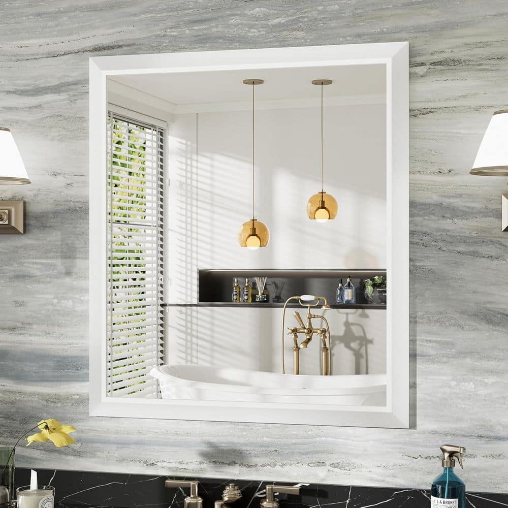 32 in. W x 36 in. H Rectangular Framed French Cleat Wall Mounted Tempered Glass Bathroom Vanity Mirror in White price history on PriceWatchPro