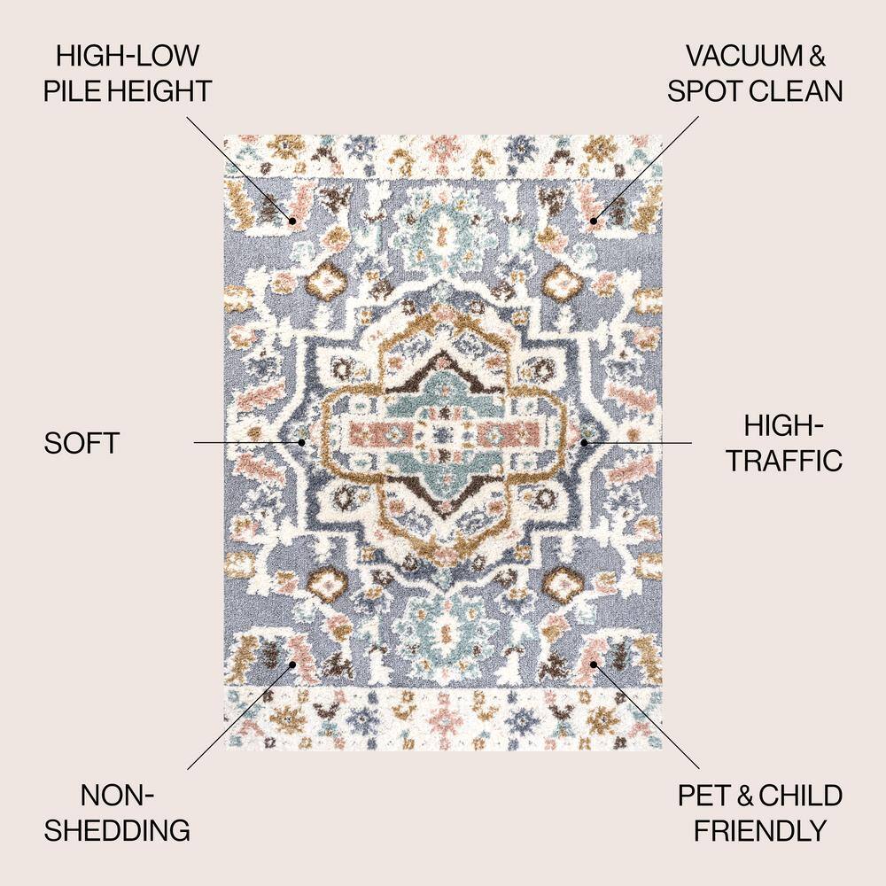 Aziza Gray and Multicolor Synthetic Medallion Area Rug