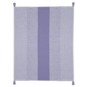 Radiant Purple/White Hand-Woven Striped Contemporary Organic Cotton Throw Blanket