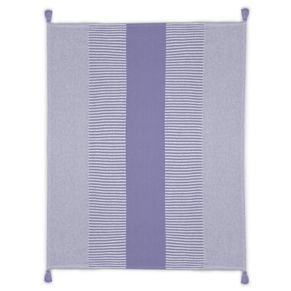 Radiant Purple/White Hand-Woven Striped Contemporary All Natural Cotton Thr