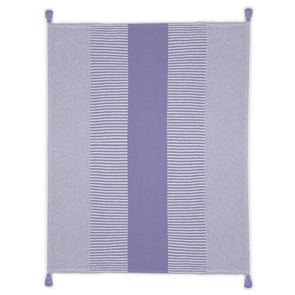 Unbranded Radiant Purple/White Hand-Woven Striped Contemporary All Natural Cotton Throw Blanket