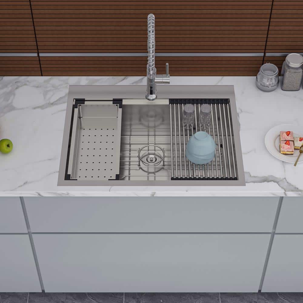 25'' Stainless Steel Drop-In Single Bowl Kitchen Sink with Accessories
