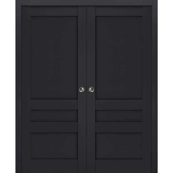 84 in. x 96 in. 2-Panel Antracite Finished Solid Wood Sliding Door with Hardware