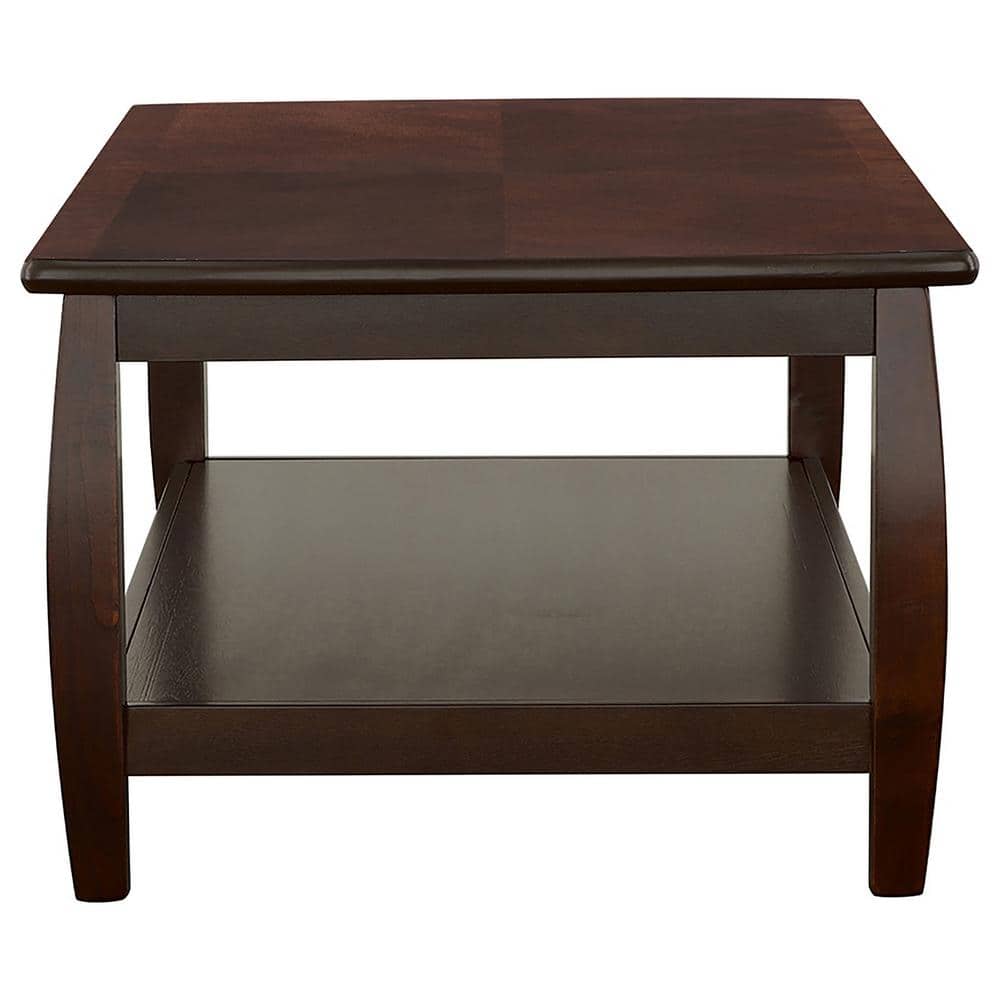 Marina Bowed Legs Cappuccino Finish Rectangular Coffee Table with Shelf