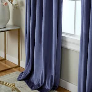 Velvet Navy Solid Light Filtering Triple Pinch Pleat / Hidden Tab Curtain, 27 in. W x 108 in. L (Set of 2)