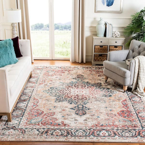 Carlyle 9 ft. x 12 ft. Ivory/Burgundy Medallion Distressed Area Rug