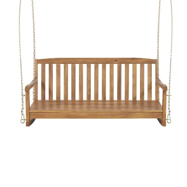 Wood Porch Swing with Slat Panel Seating Swings-12 - The Home Depot