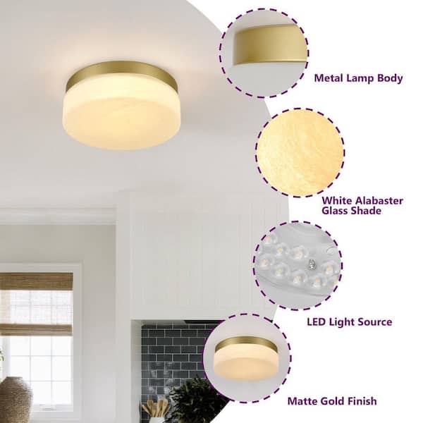 GMGSROM 11.4 in. LED Gold Flush Mount With Cloudy Glass Shade