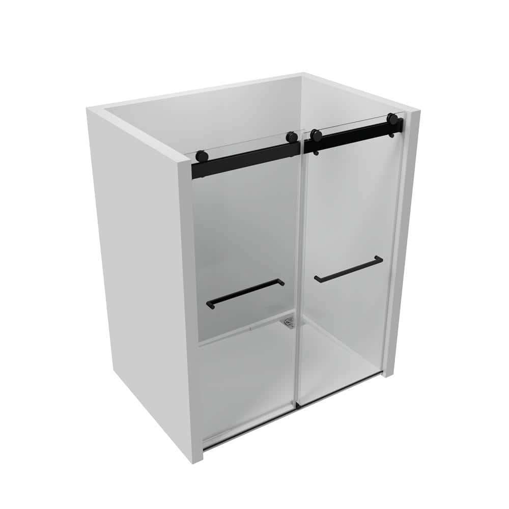 60 W x 76 H Double Sliding Frameless Shower Door/Enclosure in Matte Bl