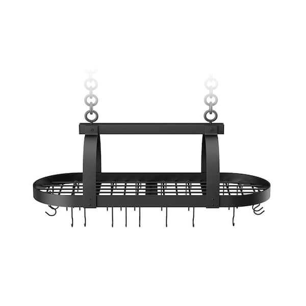 Matte Black Ceiling Mount Oval Hanging Pot Rack Heavy Duty with 20 Hooks Large Capacity for Kitchen 48 Inch