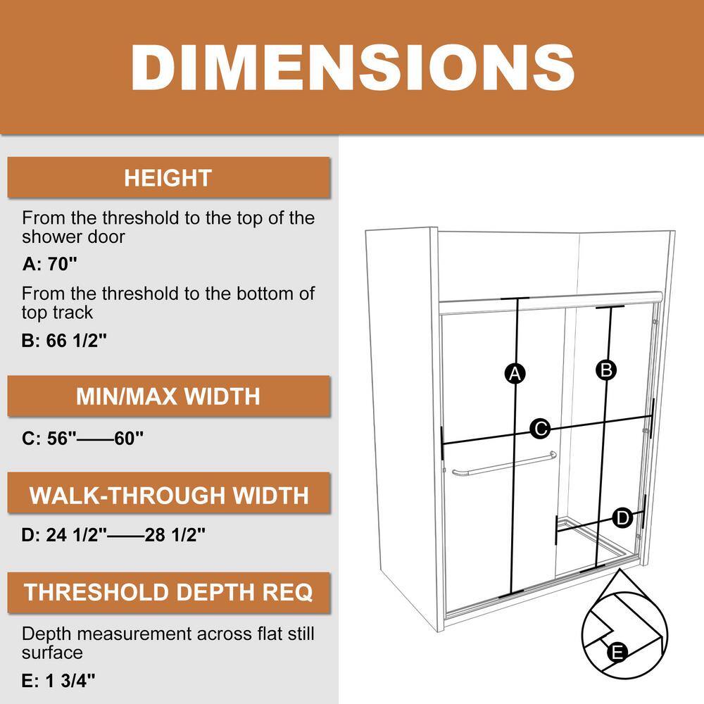 60" Matte Black Semi-Frameless Sliding Glass Shower Door