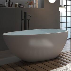 70 in. x 35.4 in. Composite Acrylic Solid Surface Oval Soaking Bathtub with Center Drain in Matte White