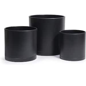 Modern 10 in. L x 10 in. W x 9.75 in. H Matte Black Plastic Round Indoor Planter (3-Pack)