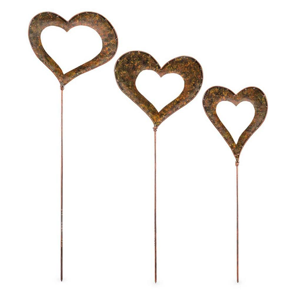 Evergreen 32 in. Handcrafted Metal Heart Decorative Garden Stakes (3-Pack)  GO8471 - The Home Depot