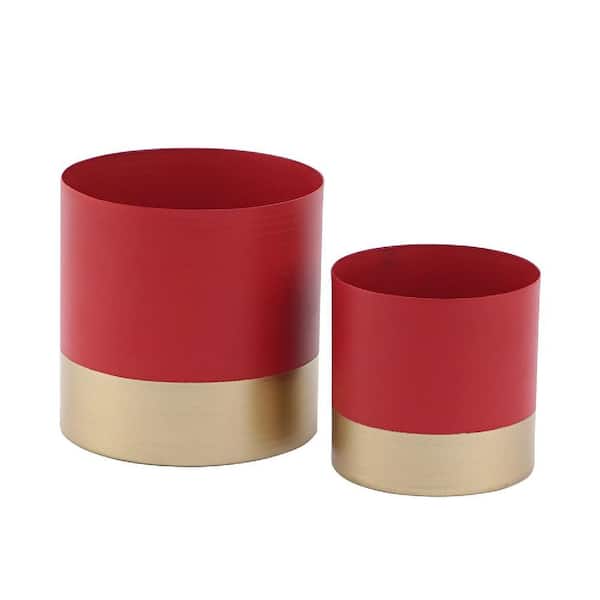 5.1 in. Red/Gold Iron Round Indoor Floor Planters (2-Pack)