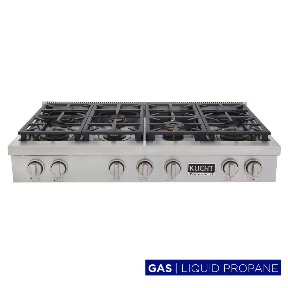 Professional 48 in. Liquid Propane Range Top in Stainless Steel and Classic Silver Knobs with 7 Burners