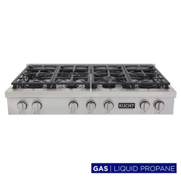 Professional 48 in. Liquid Propane Range Top in Stainless Steel and Classic Silver Knobs with 7 Burners
