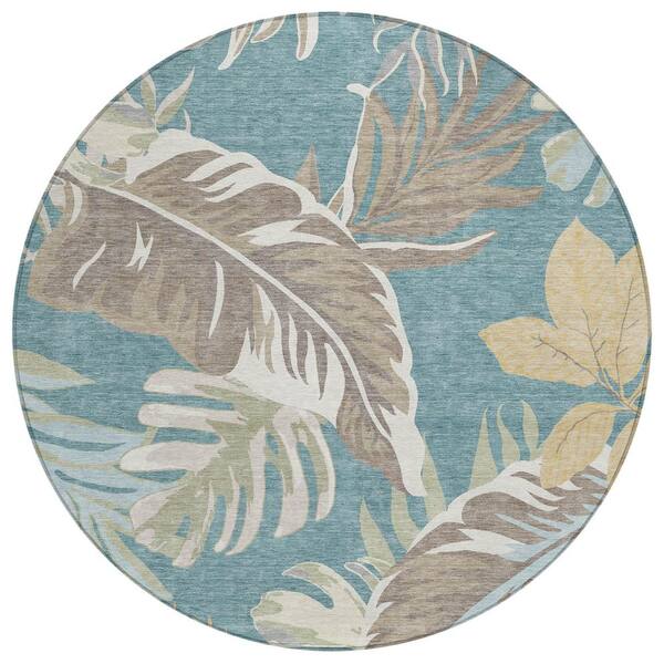 Chantille Machine Washable Indoor/Outdoor Abstract ACN3090 Teal 8 ft. x 8 ft. Round Rug