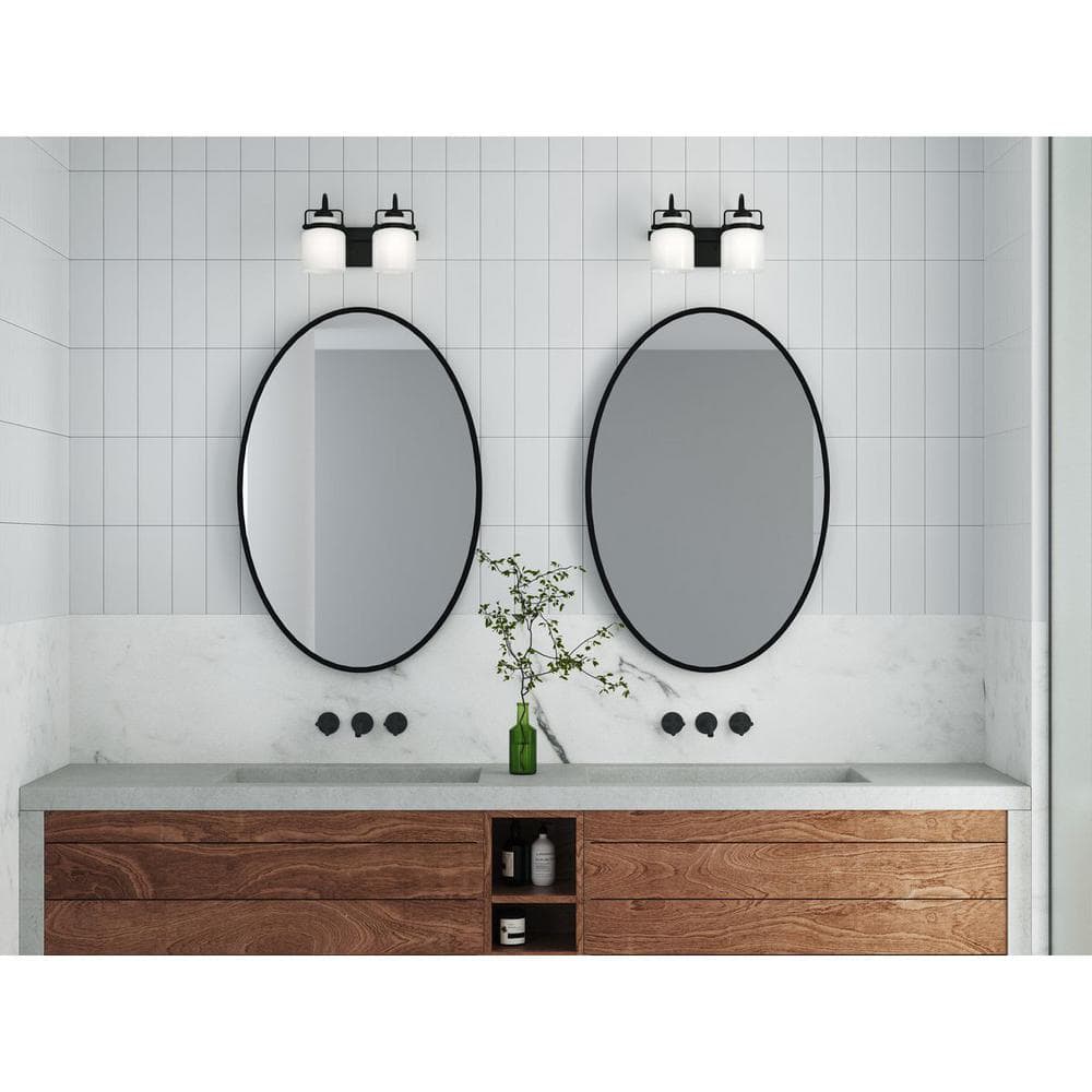 Fessler Collection 13 in. 2-Light Matte Black Opal Glass Farmhouse Vanity Light price history on PriceWatchPro