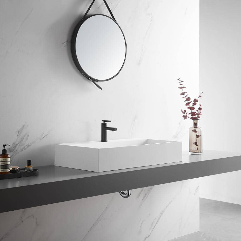 Matte White Solid Surface Rectangular Wall-Mount Bathroom Sink