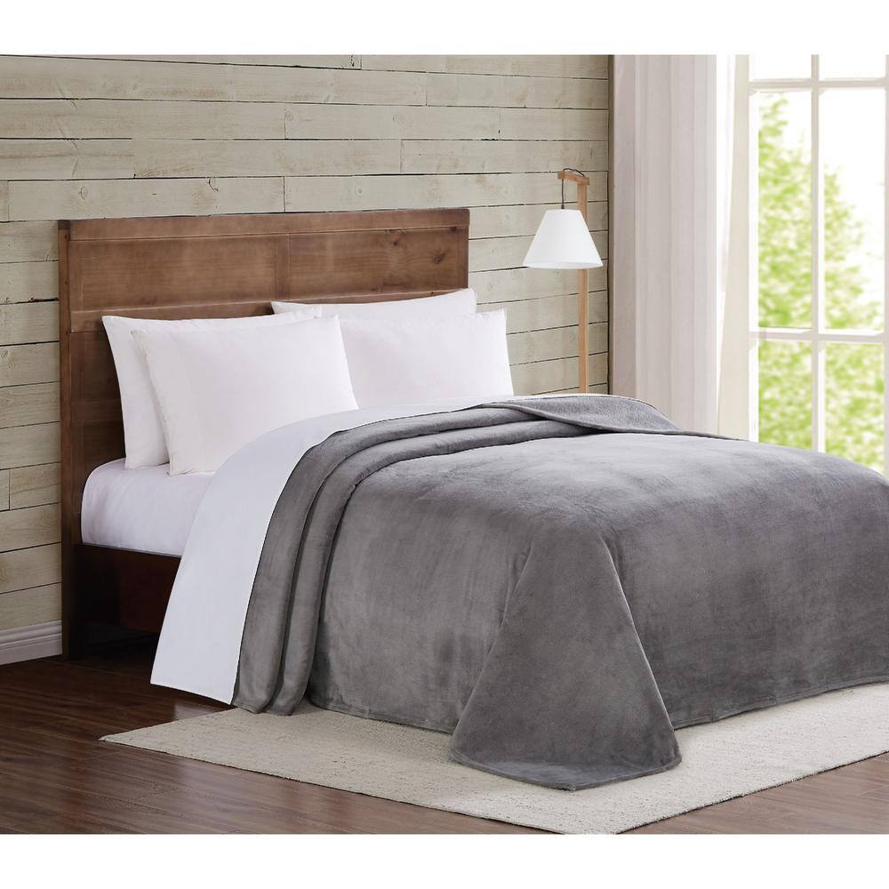 Truly Soft Grey Velvet Plush King Blanket Bk3167gykg 4500 The Home Depot