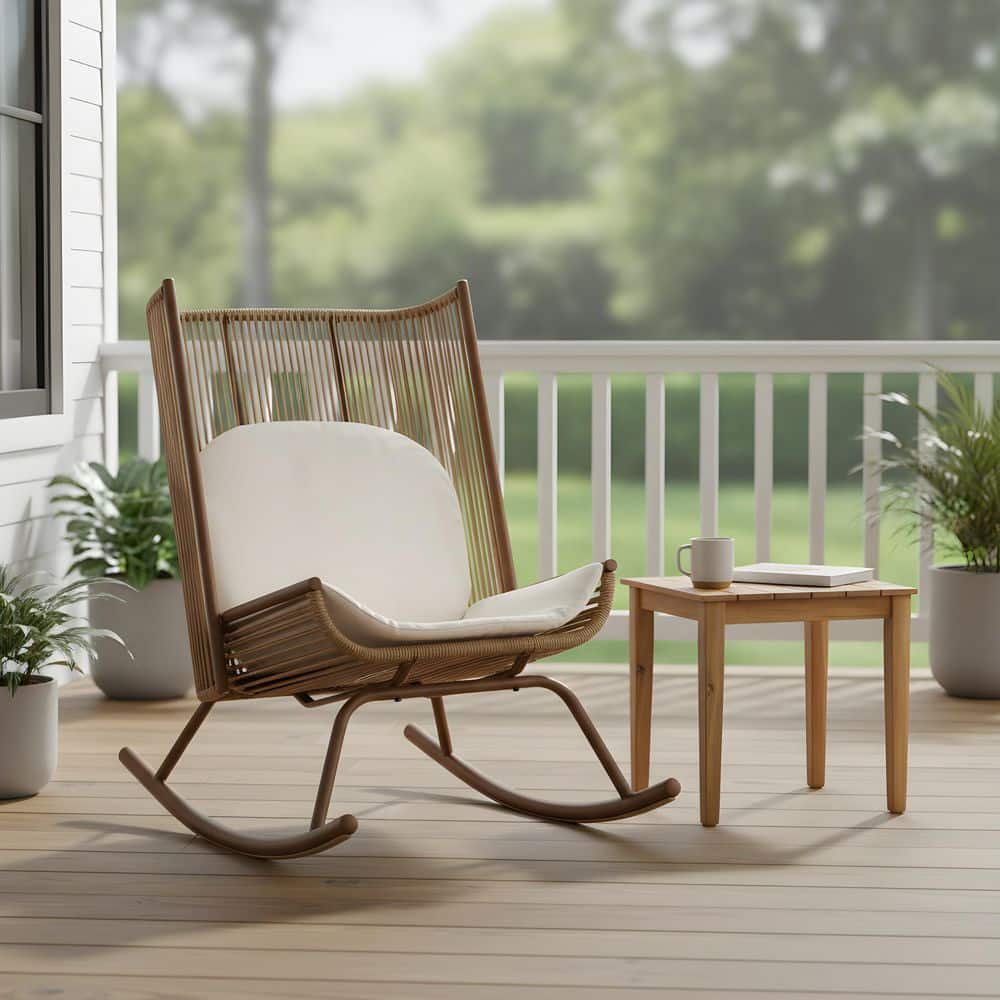 Arc Rocking Chair Brown Wicker Rattan High Arc Rocking Chair Outdoor Lounge Chair with ...