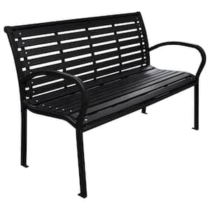 49.2 in. Metal Outdoor Patio Bench Garden Bench in Black with Curved Backrest